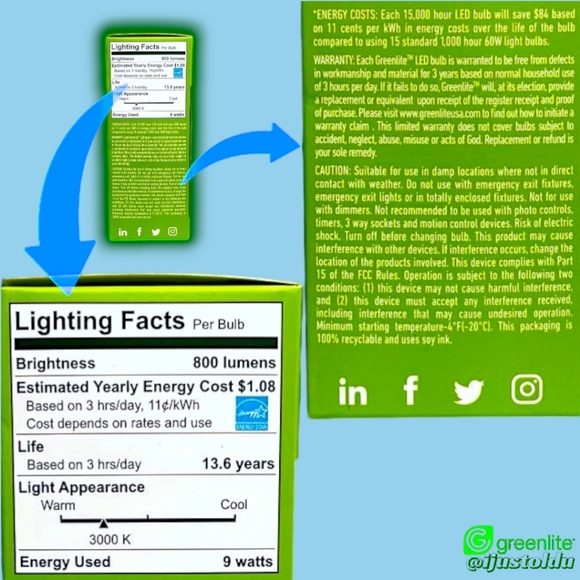 Greenlite 4pack of 9W A19 60W Equivalent LED Bright White Household Bulbs - Picture 11 of 16